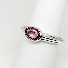 Load image into Gallery viewer, A sterling silver tribute to the East West Stack Ring! Bezel Set Pink Tourmaline, Oval Cut, 2.0 carat, October Birthstone