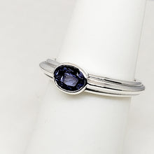 Load image into Gallery viewer, A sterling silver tribute to the East West Stack Ring! Bezel Set Blue Tanzanite, Oval Cut, .70 carat, December Birthstone