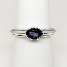 Load image into Gallery viewer, A sterling silver tribute to the East West Stack Ring! Bezel Set Blue Tanzanite, Oval Cut, .70 carat, December Birthstone