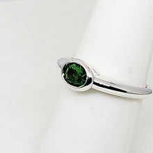Load image into Gallery viewer, A sterling silver tribute to the East West Stack Ring! Bezel Set, Green Tsavorite Garnet, Oval Cut, .68 carat, January Birthstone!