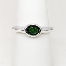 Load image into Gallery viewer, A sterling silver tribute to the East West Stack Ring! Bezel Set, Green Tsavorite Garnet, Oval Cut, .68 carat, January Birthstone!