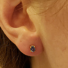 Load image into Gallery viewer, Sapphire Stud Earrings, 14k Yellow Gold, Oval Cut,  Sapphire is September's Birthstone