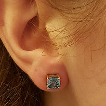 Load image into Gallery viewer, Blue Zircon Stud Earrings, 14k Yellow Gold, Zircon is December's Birthstone