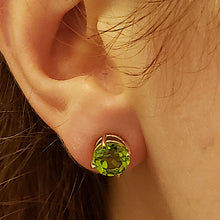 Load image into Gallery viewer, Peridot Stud Earrings, 14k Yellow Gold, Brilliant Cut, Peridot is August’s Birthstone