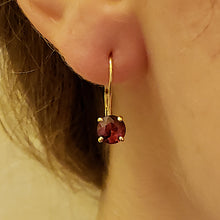 Load image into Gallery viewer, Red Spinel Drop Earrings, Brilliant Cut, 14k Yellow Gold, Spinel is August's Birthstone