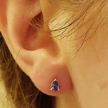 Load image into Gallery viewer, Tanzanite Stud Earrings, 14k Yellow Gold, Pear Cut, Tanzanite is December's Birthstone