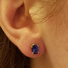 Load image into Gallery viewer, Tanzanite Stud Earrings, 14k Yellow Gold, Oval Cut, Tanzanite is December's Birthstone