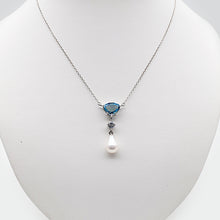 Load image into Gallery viewer, Aquamarine, White Zircon & Baroque Pearl Drop Necklace