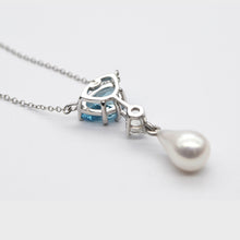 Load image into Gallery viewer, Aquamarine, White Zircon & Baroque Pearl Drop Necklace
