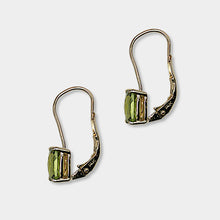 Load image into Gallery viewer, Peridot Drop Earrings, 14k Yellow Gold, Checkerboard Cut, Peridot is August’s Birthstone