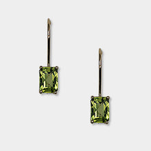 Load image into Gallery viewer, Peridot Drop Earrings, 14k Yellow Gold, Checkerboard Cut, Peridot is August’s Birthstone