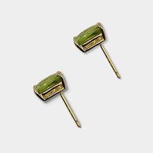 Load image into Gallery viewer, Peridot Stud Earrings, 14k Yellow Gold, Checkerboard Cut, Peridot is August’s Birthstone