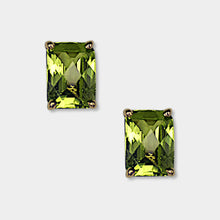 Load image into Gallery viewer, Peridot Stud Earrings, 14k Yellow Gold, Checkerboard Cut, Peridot is August’s Birthstone