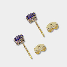 Load image into Gallery viewer, Tanzanite Stud Earrings, 14k Yellow Gold, Oval Cut,  Tanzanite is Decembers's Birthstone