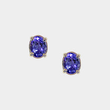 Load image into Gallery viewer, Tanzanite Stud Earrings, 14k Yellow Gold, Oval Cut,  Tanzanite is Decembers's Birthstone