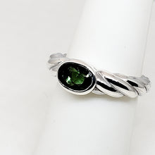 Load image into Gallery viewer, A sterling silver tribute to the East West Stack Ring! Bezel Set Green Tourmaline, Oval Cut, 1.33 carat, October’s Birthstone
