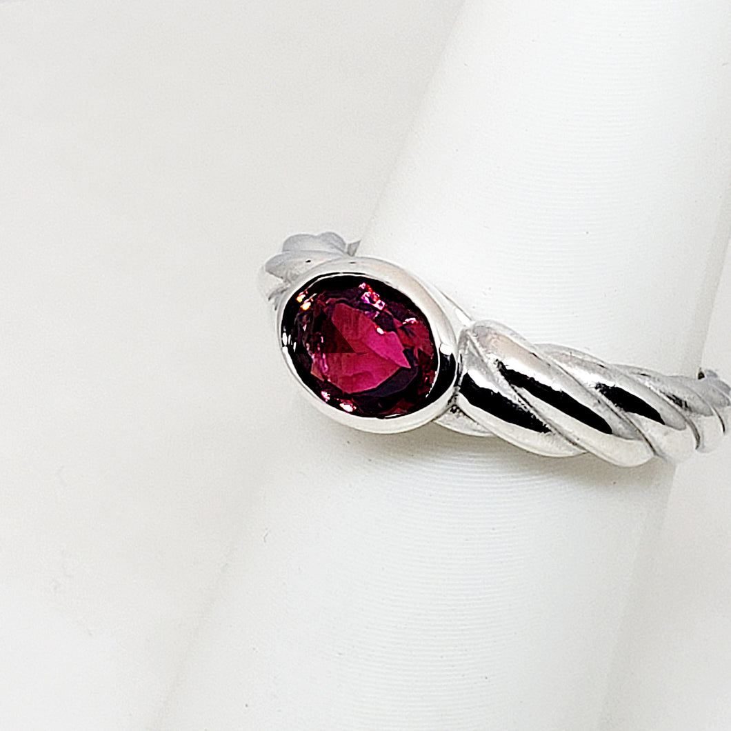 A sterling silver tribute to the East West Stack Ring! Bezel Set Red Rubellite Tourmaline, Oval Cut, 1.10 carat, October’s Birthstone