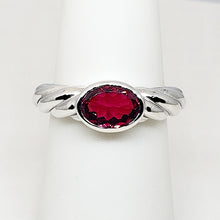 Load image into Gallery viewer, A sterling silver tribute to the East West Stack Ring! Bezel Set Red Rubellite Tourmaline, Oval Cut, 1.10 carat, October’s Birthstone
