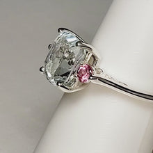 Load and play video in Gallery viewer, A sterling silver tribute to the Classic Three Stone Ring! Aquamarine, Cushion Cut, 2.73 carat, and Tourmaline. March Birthstone
