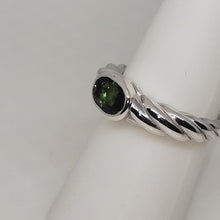 Load and play video in Gallery viewer, A sterling silver tribute to the East West Stack Ring! Bezel Set Green Tourmaline, Oval Cut, 1.33 carat, October’s Birthstone
