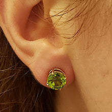 Load image into Gallery viewer, Peridot Stud Earrings, 14k Yellow Gold, Brilliant Cut, Peridot is August’s Birthstone
