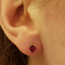 Load image into Gallery viewer, Ruby Stud Earrings, Oval Cut, 14k Yellow Gold, Ruby is July&#39;s Birthstone
