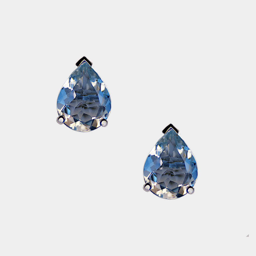 Aquamarine Stud Earrings, Pear Cut