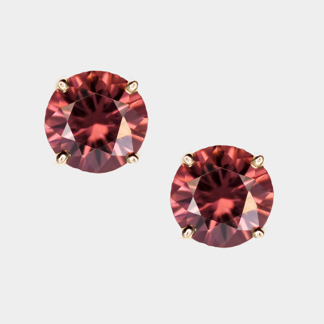 Deep Pink Zircon Stud Earrings, 3.14ct Total Weight,