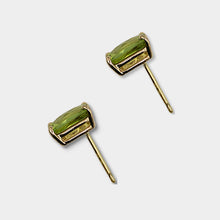 Load image into Gallery viewer, Peridot Stud Earrings, 14k Yellow Gold, Checkerboard Cut, Peridot is August’s Birthstone
