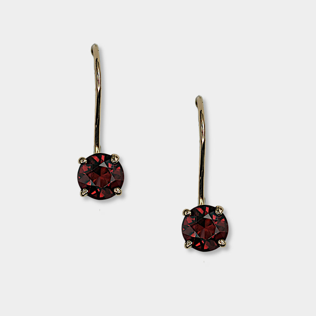 Red Spinel Drop Earrings, Brilliant Cut, 14k Yellow Gold, Spinel is August's Birthstone